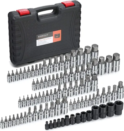 Juego de llaves Allen y Torx de 92 piezas, 1/4" 3/8" y 1/2" a prueba de manipulaciones Torx/Hex SAE y juego de brocas métricas