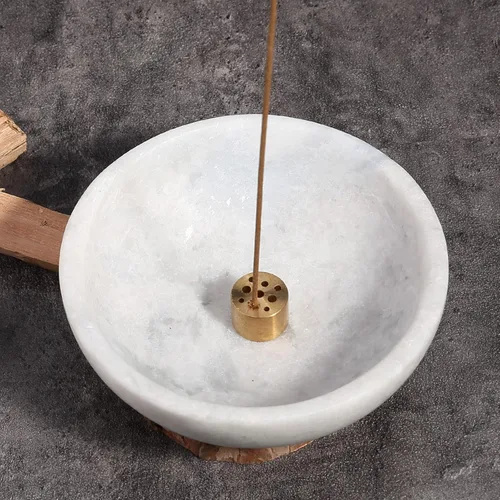 Koville Soporte de incienso de mármol natural, soporte para varillas de incienso con 9 agujeros, quemador de incienso hecho a mano con recogedor de
