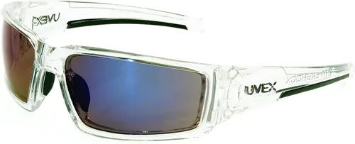 Uvex by Honeywell Hypershock - Gafas de seguridad, marco transparente con lente de espejo azul y revestimiento duro antiarañazos (S2975)