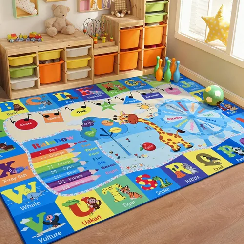 Miniatura 19 de Alfombras infantiles lavables para sala de juegos, alfombras de aprendizaje educativas y divertidas con formas de animales del alfabeto ABC