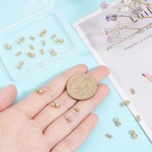 Miniatura 3 de PH PandaHall Cuentas de tapón de oro de 18 quilates, 24 cuentas de posicionamiento de doble agujero, cuentas deslizantes de silicona, cuentas