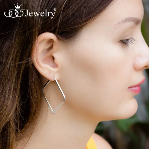 Miniatura 2 de 555Jewelry - Pendientes de aro cuadrado de acero inoxidable para mujer