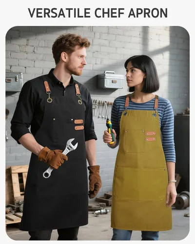 Miniatura 7 de Syntus Delantal de chef para hombres y mujeres, delantal de cocina con bolsillos, delantales ajustables resistentes a las manchas, 1 paquete, marrón