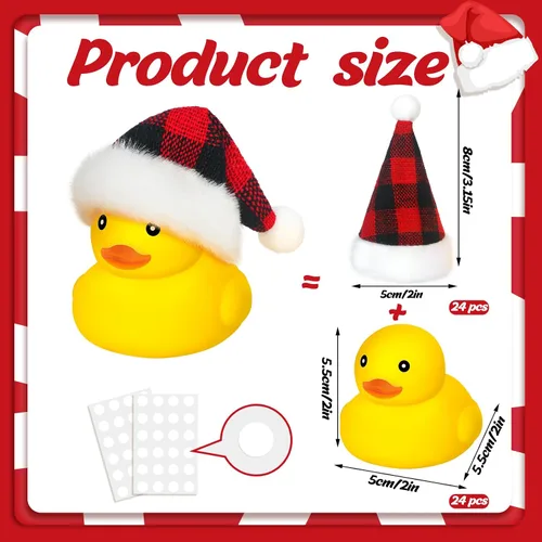 Miniatura 2 de Liliful 48 patos de goma de Navidad con sombrero, mini patos de goma de Navidad a granel, regalos de fiesta navideña, juguetes de baño