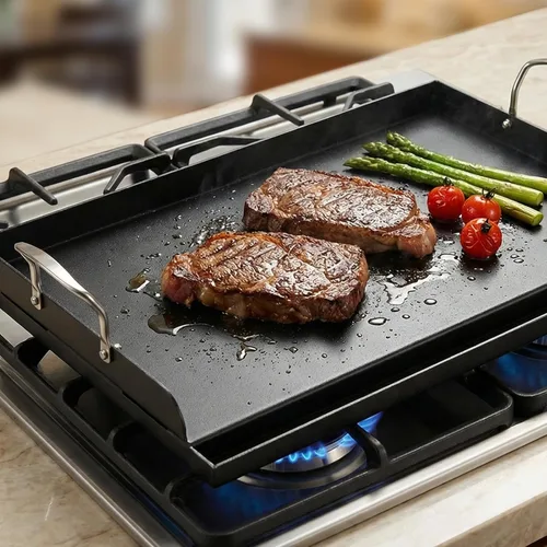 Miniatura 6 de 25" x 16" Cast Iron Griddle for Gas Grill with Silicone Griddle Tool Kit, Pre-Seasoned Grill Griddle for Gas/Charcoal Grills, Flat Top Grill