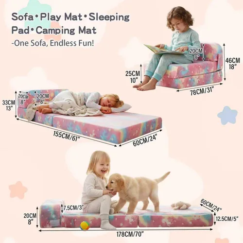 Miniatura 2 de Tiita Sofá cama plegable para niños, sofá cama plegable con funda extraíble, futón para niños, cama plegable para habitación de niños, sala