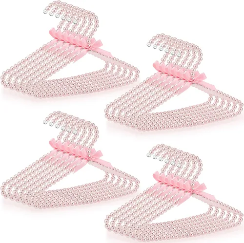 Miniatura 11 de Threan Rosa 12 piezas de perchas de ropa con cuentas de perlas mini con cuentas de perlas pequeñas de metal con cinta, estándar para niños, bebés