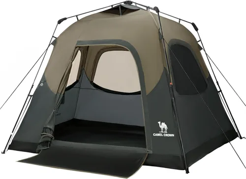 CAMEL CROWN 4/6 Person Instant Cabin Tent, Pop Up Windproof Tents for Camping, 60-Second Setup Family Tent with Carry Bag for Outdoor Hiking Marrón