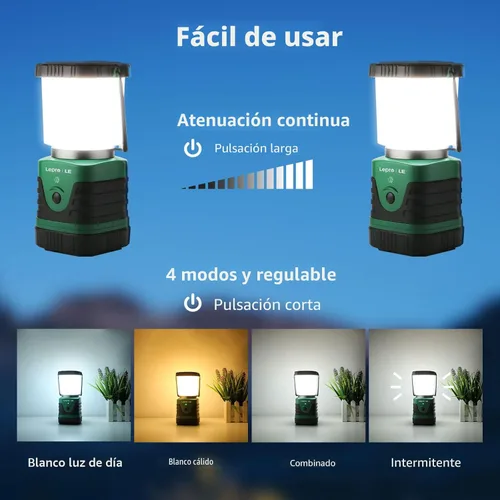 Miniatura 2 de LE farol led portátil para camping de 500 lúmenes, 3 modos, a batería, lámpara impermeable IPX4 para senderismo, pesca, para interiores, exteriores