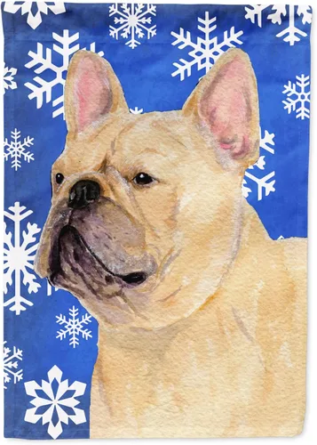 Miniatura 128 de Caroline's Treasures SC9374GF Bulldog English Snow flakes Holiday Garden Flag Buzón Bandera decorativa para patio exterior, patio, obras de arte