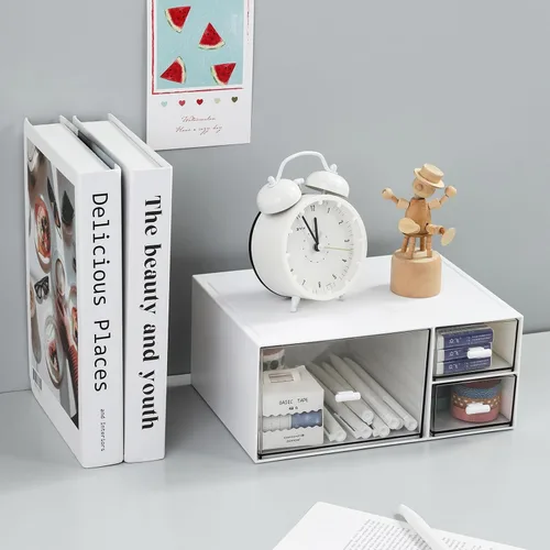Miniatura 7 de MILULUGO Organizador de escritorio con 4 cajones, organizador de maquillaje, caja de almacenamiento de escritorio, caja de almacenamiento