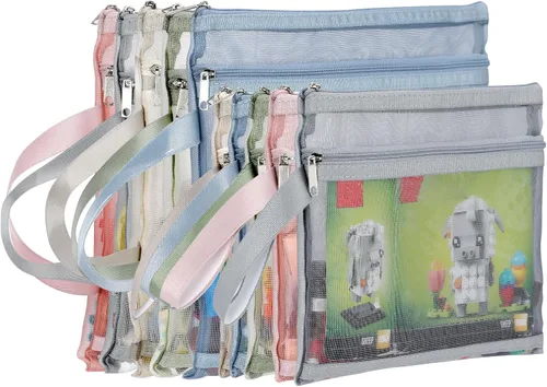 Miniatura 11 de Paquete de 4 bolsas de almacenamiento de malla extra grandes con cremallera para juguetes (11.8 x 9.8 x 5.2 pulgadas), organizador de almacenamiento