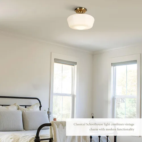 Miniatura 5 de Lámpara de techo estilo casa escolar semiempotrada con bombilla regulable y control remoto, lámpara de techo moderna dorada de 12" con pantalla