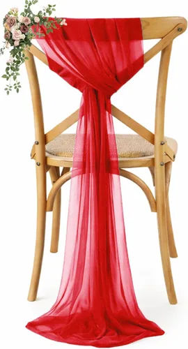 Miniatura 20 de VDS Paquete de 25, Rojo Manzana, Lazos de Gasa para Sillas con Bordado de Chiffon, Funda para Silla con Moño en la Parte Posterior, Ideal