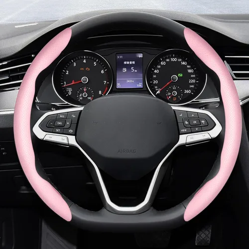 Miniatura 4 de Funda para volante de 2 piezas, protector de volante segmentado de fibra de carbono, universal y antideslizante, funda protectora de cuero duradera
