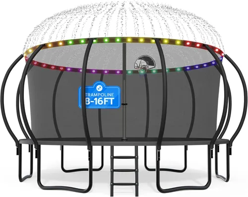 DeepRoar Tranpoline de calabaza mejorada de 8/10/12/14/15/16 pies para niños, juego de tranpolina para exteriores resistente de 1500 libras con aro