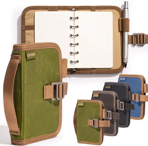 Miniatura 21 de LOCHBY® Carpeta Field A5 Cubierta de carpeta de 6 anillas Lona encerada resistente al agua Diseño plano Sistema A5 apto para recargar