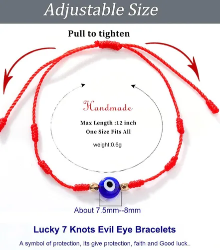 Miniatura 3 de Pulsera de 7 nudos contra el mal de ojo para mujeres, hombres y bebés, cuerda roja negra rosa, protección contra el mal de ojo, buena suerte, regalo