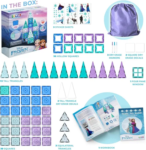 Miniatura 2 de Tytan Toys Disney Frozen - Azulejos magnéticos de castillo de princesa, juego de construcción STEAM de 68 piezas con azulejos con purpurina