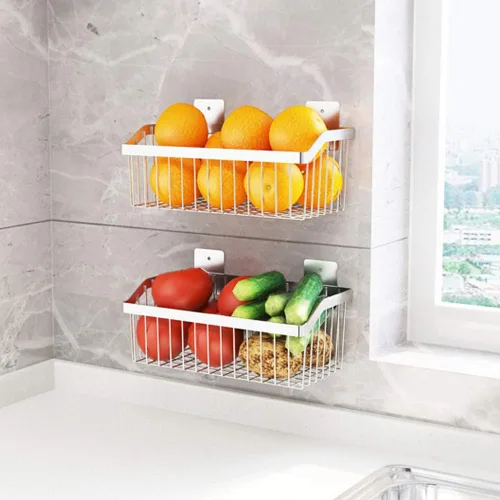 Miniatura 13 de SUS304 - Cestas de almacenamiento colgantes de acero inoxidable para montaje en pared, estante de almacenamiento de alambre de metal para cocina