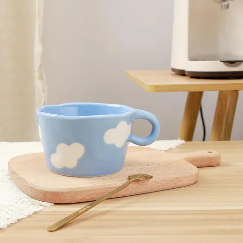 Miniatura 4 de Koythin Taza de café de cerámica, bonita taza creativa impresa a mano para oficina y hogar, 6.5 oz/6.8 fl oz para leche de té con leche
