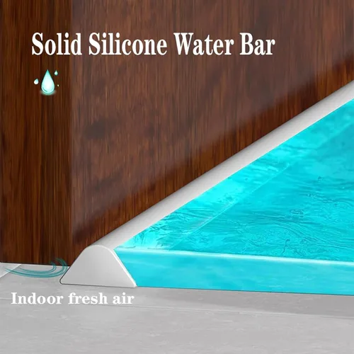 Miniatura 3 de Barrera de agua para puerta de ducha de goma de silicona, tira de retención de agua con cinta de calafatear, barrera de agua para piso de habitación