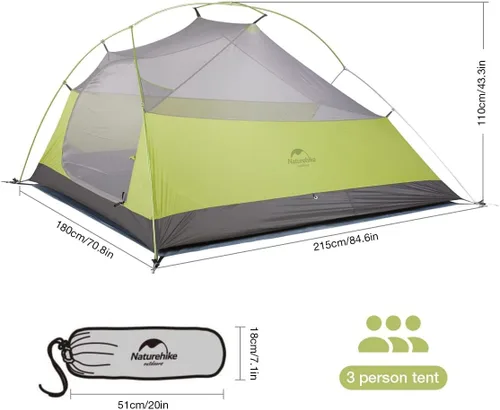 Miniatura 3 de Naturehike Cloud Up - Tienda de campaña para 3 personas con huella, 3 estaciones, ligera, para 3 personas, para acampar y senderismo Mostaza Verde