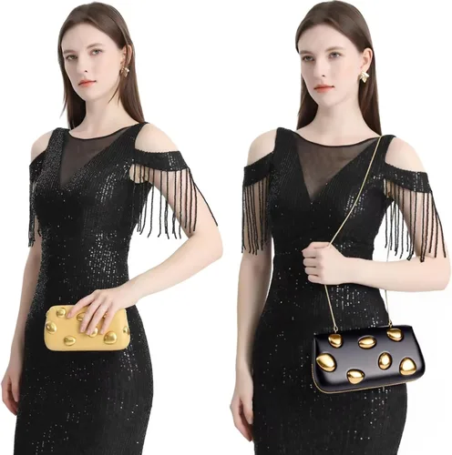 Miniatura 2 de Bolso de mano de piel sintética desmontable con cadena cruzada, bolso de noche, bolso de mano para mujer, formal, boda, fiesta, baile de graduación