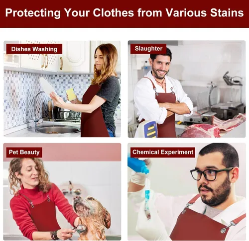 Miniatura 7 de SHEOMERN Delantales de goma impermeables para mujer, delantal de vinilo resistente para lavavajillas, correa trasera cruzada ajustable para Rojo