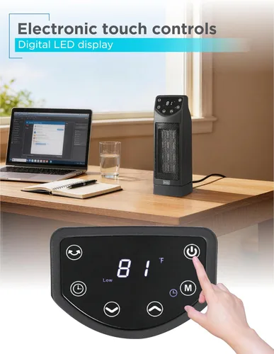 Miniatura 2 de BLACK+DECKER Calentador de escritorio de cerámica oscilante con control remoto con termostato ajustable, negro