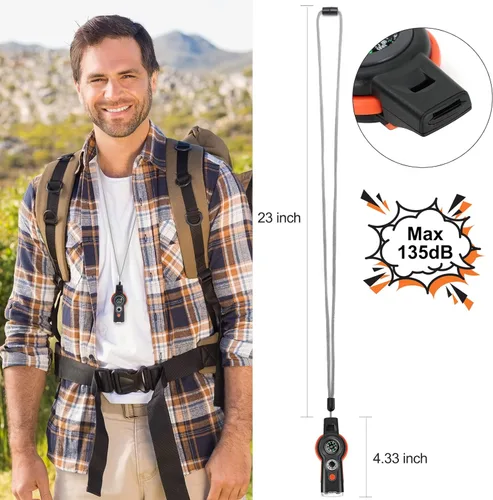 Miniatura 4 de Silbato con función de supervivencia de emergencia 7 en 1, silbato de seguridad multifuncional para exteriores con cordón, ideal para kayak