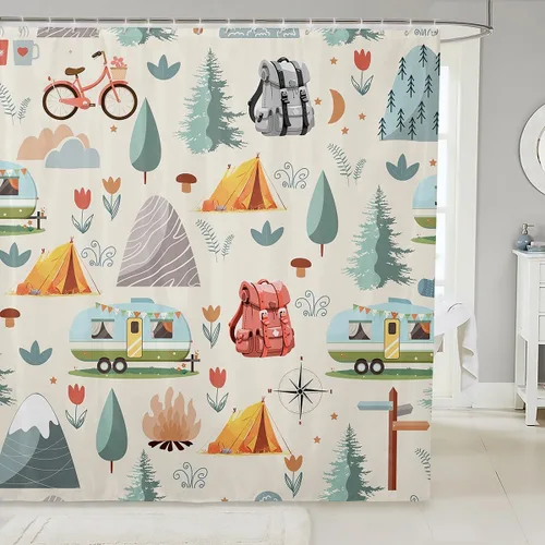 Miniatura 15 de Erosebridal American Flag Shower Curtain 72" Wx72 L Army Green Camo Waterproof Bathroom Curtains Bear Claw Hunting Theme Bathroom Shower Curtain