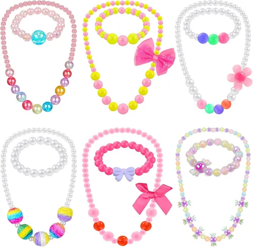 Miniatura 20 de Sumind 6 juegos de joyas para niñas pequeñas, collar de cuentas y pulsera para disfraz, joyas, regalos de princesa para fiestas (estilo mágico)