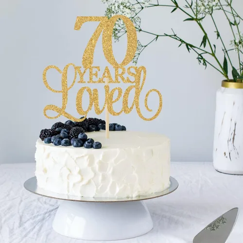 Miniatura 3 de Decoración para tartas de 70 años de amor, con texto en inglés "Cheers to 70 Years", decoración para tarta de cumpleaños de 70 años, 70 aniversario