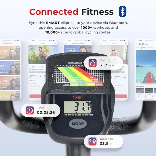 Miniatura 3 de Sunny Health & Fitness Smart Upright Elliptical w/Pulse Sensor Built-in, Indoor Full-Body Cross-Training & Cardio Exercise Machine for Home, Free