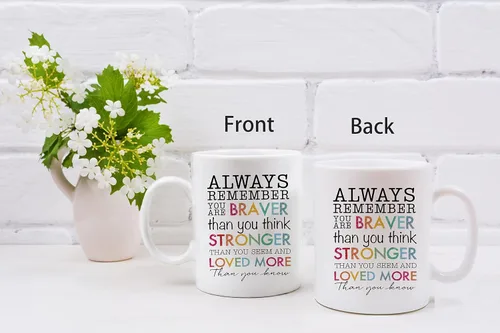 Miniatura 3 de QASHWEY Taza de café con texto en inglés "Always Remember You Are Braver Than You Think", regalos inspiradores para mujeres, niñas, esposa, hermana