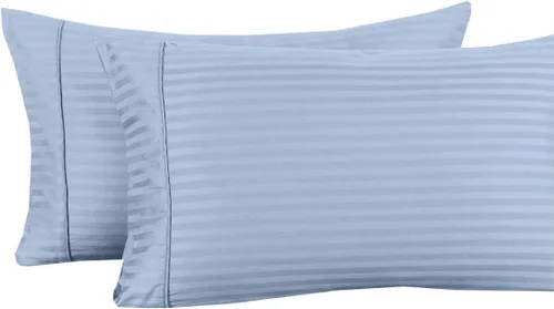 Miniatura 5 de sheetsnthings Damask Stripes - Juego de sábanas de mezcla de algodón de 650 hilos, 4 piezas, tamaño matrimonial, color azul