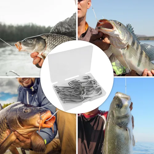 Miniatura 7 de O'Shaughnessy - Ganchos de pesca en J para agua salada, 45 ganchos de acero inoxidable forjados, ganchos en J forjados extra fuertes, anzuelos