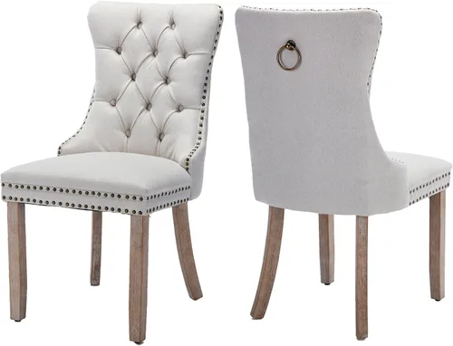 Miniatura 86 de Juego de 2 sillas de comedor de terciopelo, silla de comedor tapizada de alta gama con tirador de anillo en la espalda, adorno de clavos y patas