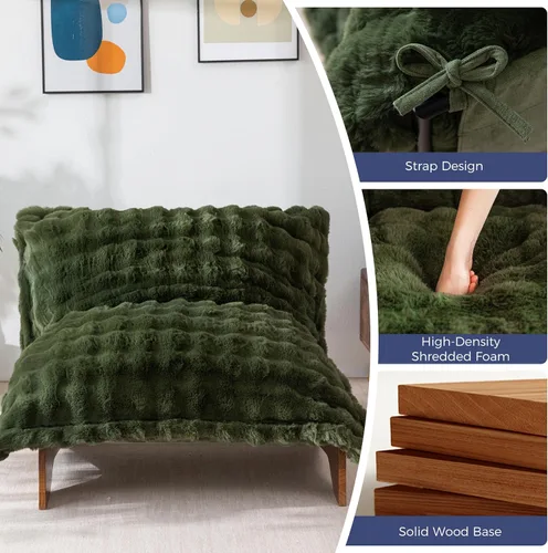 Miniatura 6 de MAXYOYO Silla ajustable para sala de estar, puf convertible y sillón reclinable con marco, cojín extraíble, tela de burbujas, suave tapizado