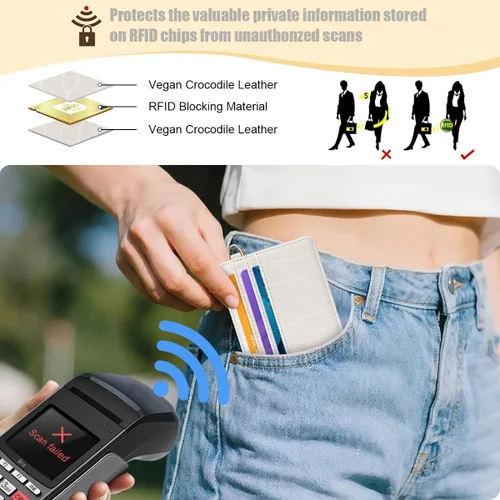 Miniatura 4 de Bolsillo frontal minimalista delgado con bloqueo RFID para tarjetas de crédito, cartera pequeña, bonita funda para tarjetas para mujeres, beige