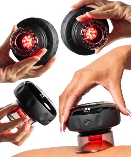 REVO - Masajeador inteligente 4 en 1 de terapia de ventosas, terapia de luz roja para alivio del dolor específico, nudos, dolores, dolor muscular,