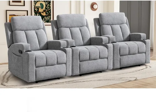 Miniatura 11 de CANMOV Silla reclinable manual con masaje y calor, cómodo sofá reclinable con brazos y respaldo acolchados, sofá reclinable manual individual con 2
