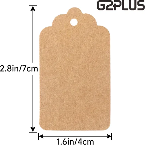 Miniatura 2 de 100 etiquetas de precios G2PLUS de papel de estraza, con una cuerda marrón e ideales para empaques, manualidades, bodas, Navidad, Día de Acción