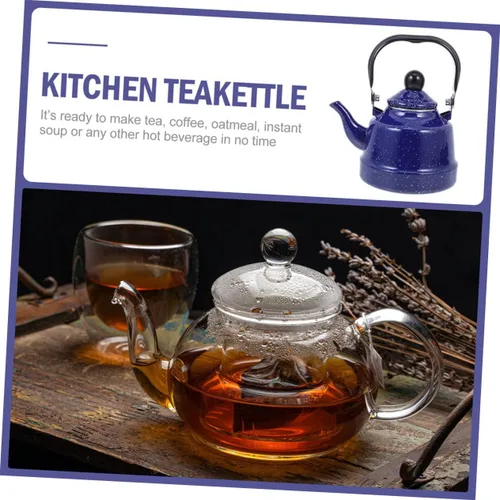 Miniatura 3 de Tetera esmaltada vintage estilo retro para estufa, tetera esmaltada para el hogar y mango táctil para té suelto