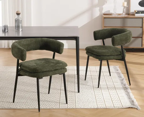 Miniatura 4 de EALSON Juego de 2 sillas de comedor tapizadas de tela moderna con respaldo abierto curvo/patas de metal resistentes, cómodas sillas laterales