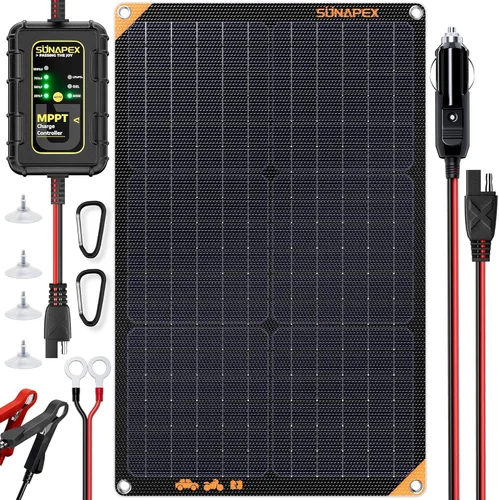 Miniatura 15 de SUNAPEX Mantenedor de cargador solar de goteo de 12 V y 20 vatios, cargador de batería solar impermeable, kit de panel solar, controlador de carga