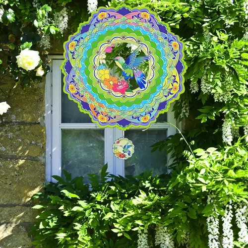 Miniatura 2 de Molinillos de viento de colibrí para patio y jardín, molinillo de viento de metal 3D de 12 pulgadas, regalos de colibrí para mamá y papá, molinillo