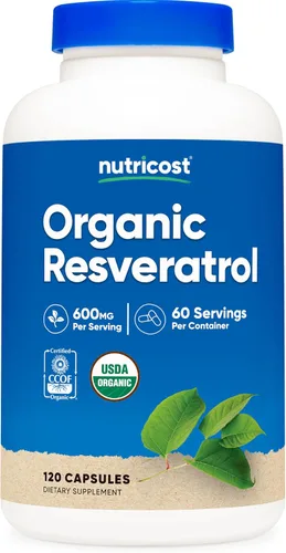Nutricost Resveratrol orgánico (600 mg) 120 cápsulas - USDA orgánico, certificado CCOF, vegano, sin OMG, sin gluten, 60 porciones