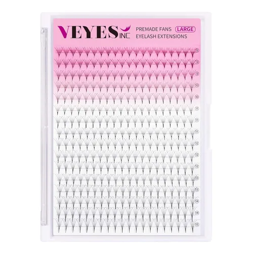 Miniatura 23 de VEYES INC Extensiones de pestañas postizas en abanico 3D-24D C/D rizo natural y volumen mixto, suministros de pestañas profesionales, negro mate 10D